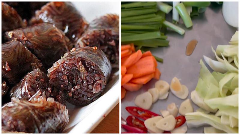Nguyên liệu làm món dồi huyết Hàn Quốc xào cay