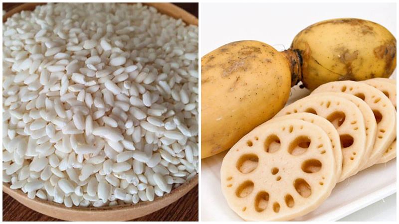 Nguyên liệu làm món củ sen nhồi gạo nếp