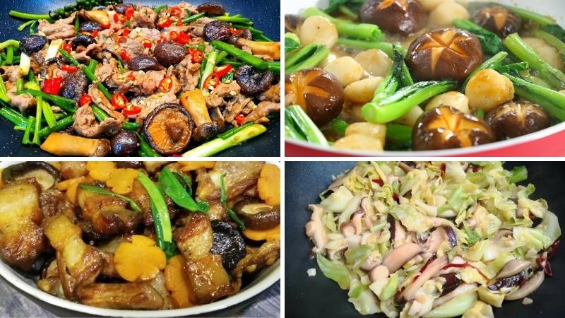 Các món xào từ nấm đông cô với nấm hương