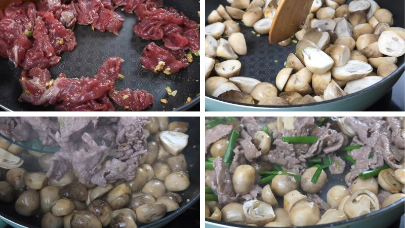Xào nấm rơm với thịt bò