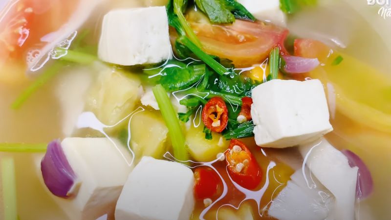 Thành phẩm canh chua nấm bào ngư