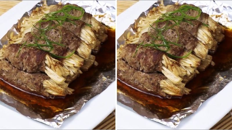 Thưởng thức bò cuộn nấm kim châm nướng Thưởng thức bò cuộn nấm kim châm nướng