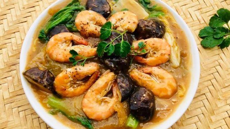 Nấm đông cô xào tôm