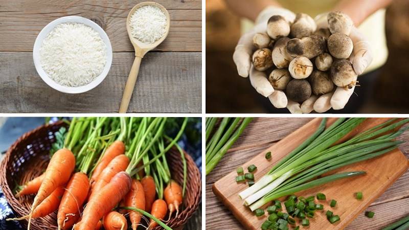 Nguyên liệu làm món cháo nấm rơm