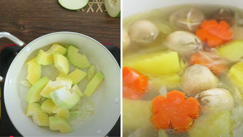 Nấu canh đu đủ nấm rơm