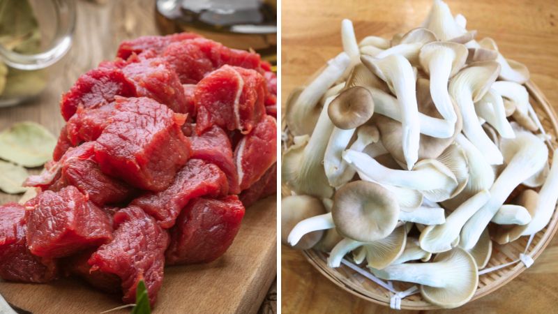 Nguyên liệu làm món nấm bào ngư xào thịt bò Nguyên liệu làm món nấm bào ngư xào thịt bò