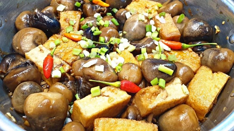 Nấm rơm kho đậu hũ