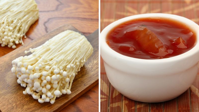 Nguyên liệu làm món nấm kim châm sốt cay