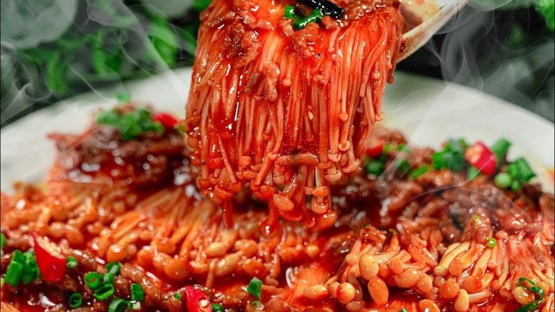 nấm kim châm sốt cay