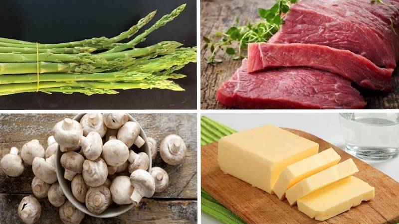 Nguyên liệu làm món bò bít tết sốt kem nấm