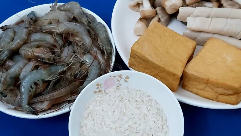 Nguyên liệu làm món cháo nấm tôm