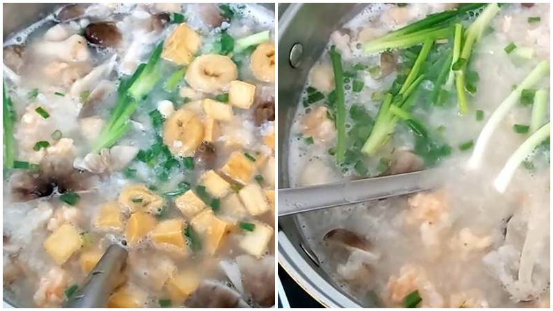 Thưởng thức cháo nấm tôm