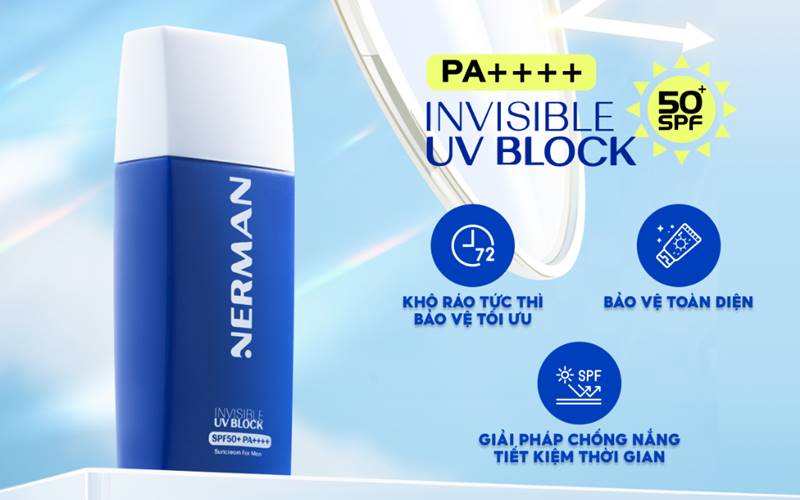 Kem chống nắng cho nam Nerman Invisible SPF 50+ Pa++++