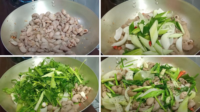 Xào bao tử cá basa hành tây