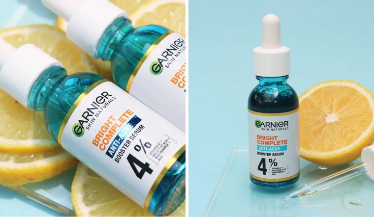 Review serum Garnier Bright Complete Anti-Acne màu xanh cho da dầu mụn