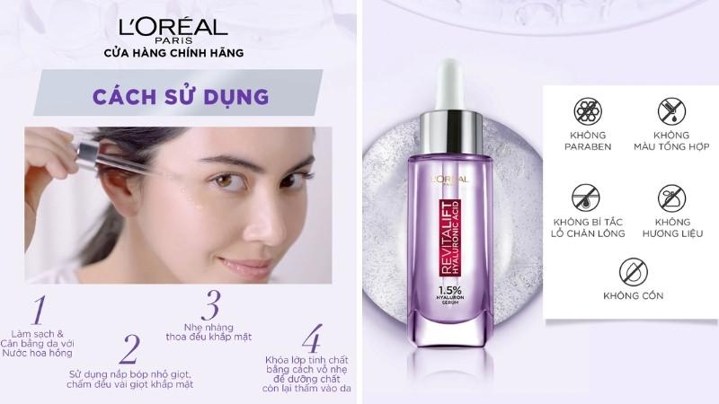 Hướng dẫn sử dụng serum L'Oreal Revitalift 1.5% Hyaluronic Acid