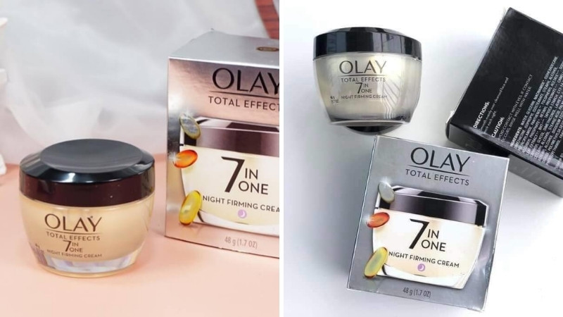 Về bao bì, thiết kế của kem dưỡng da Olay Total Effects 7 in One Night Cream