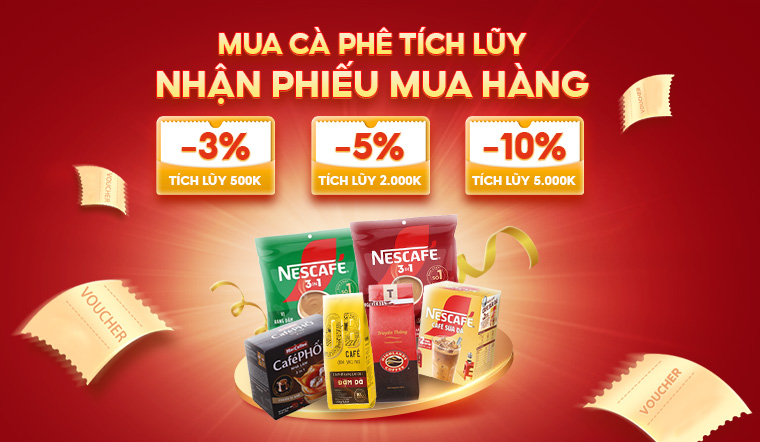 Mua cà phê tích lũy nhận ngay phiếu mua hàng giá trị
