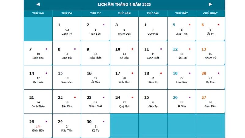 Tháng 4 âm lịch sẽ bắt đầu từ ngày 28/4 Dương lịch Tháng 4 âm lịch sẽ bắt đầu từ ngày 28/4 Dương lịch