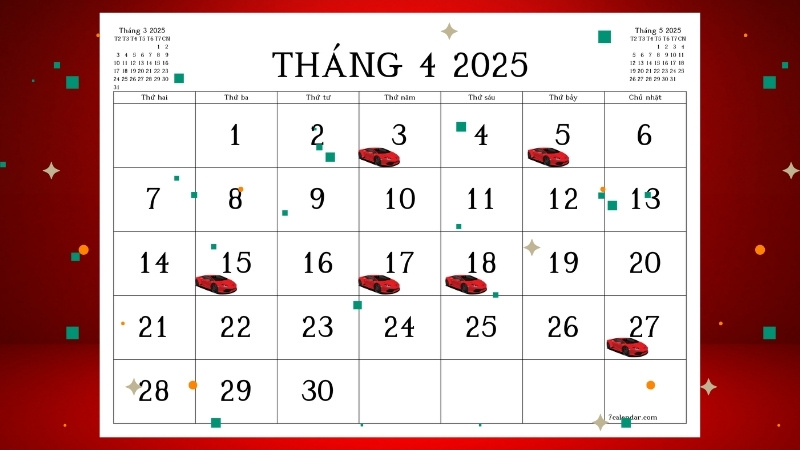 Xem ngày tốt mua xe tháng 4 năm 2025 Xem ngày tốt mua xe tháng 4 năm 2025