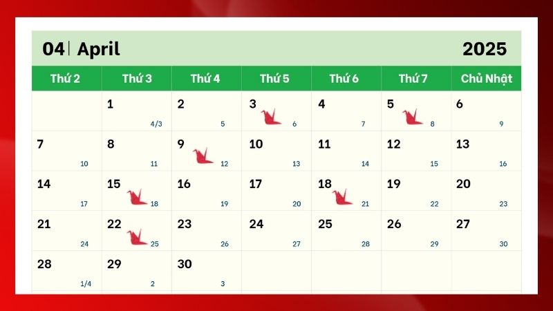 Tổng quan các ngày tốt xuất hành trong tháng 4/2025 Tổng quan các ngày tốt xuất hành trong tháng 4/2025