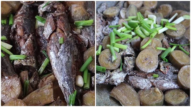 cá nục kho chuối xanh