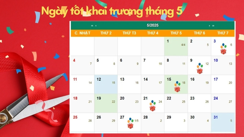 Danh sách ngày tốt khai trương tháng 5