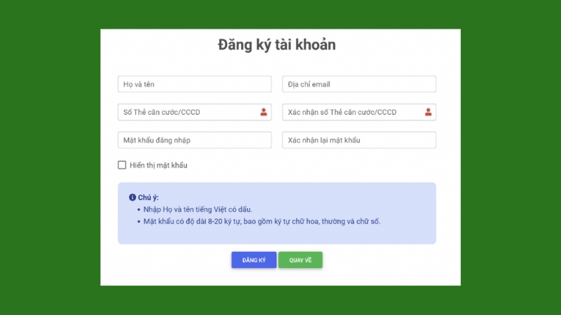 Đăng ký tài khoản Đăng ký tài khoản