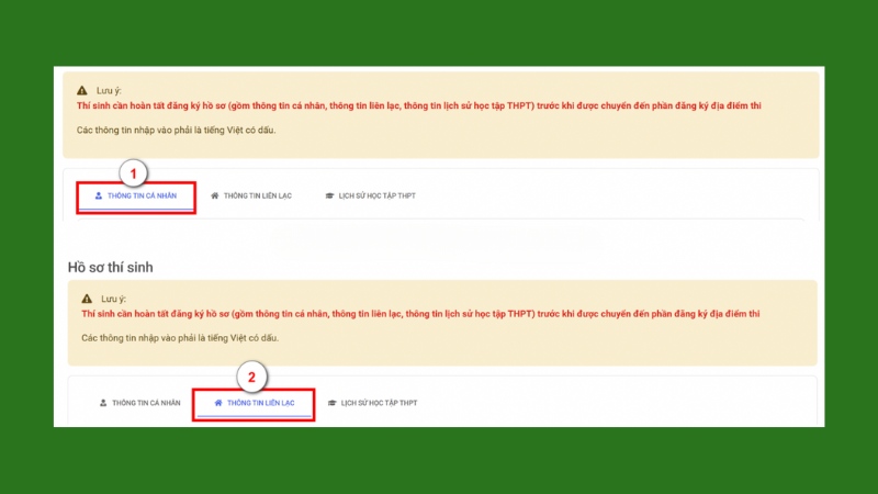 Cập nhật thông tin cá nhân, liên lạc và học bạ THPT Cập nhật thông tin cá nhân, liên lạc và học bạ THPT