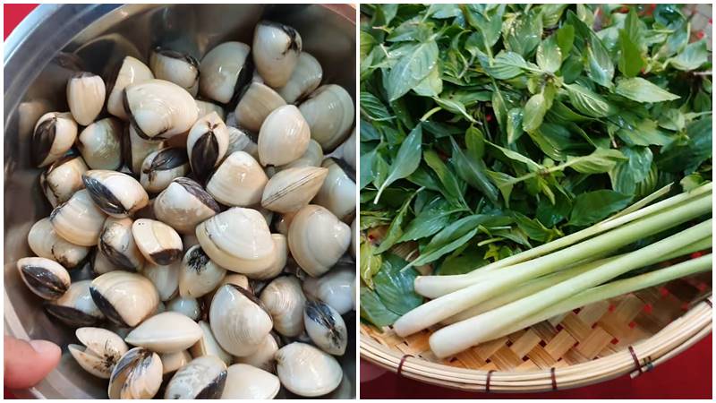 Nguyên liệu làm món nghêu hấp lá quế