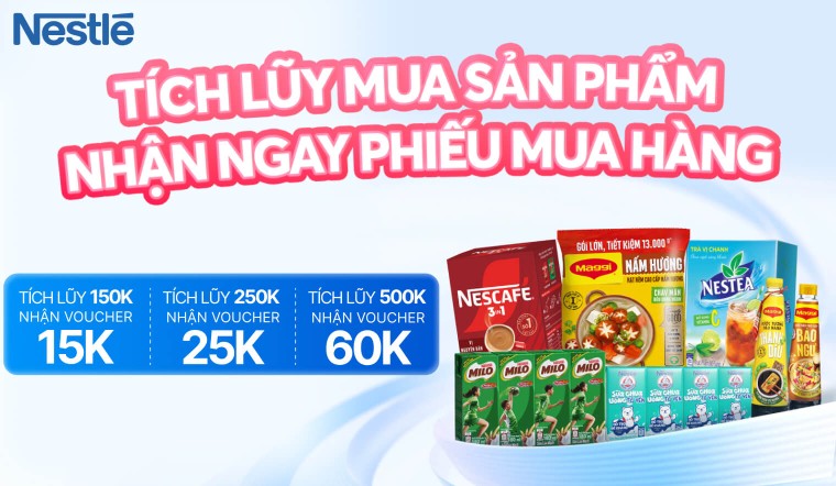 Tích lũy mua sắm cùng Nestle nhận phiếu mua hàng tại Bách hóa XANH