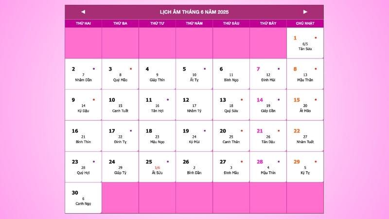 Lịch vạn niên tháng 6 năm 2025 chi tiết Lịch vạn niên tháng 6 năm 2025 chi tiết
