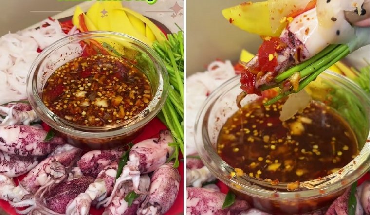 Thử làm mực hấp cuốn rau muống đơn giản, giải ngấy