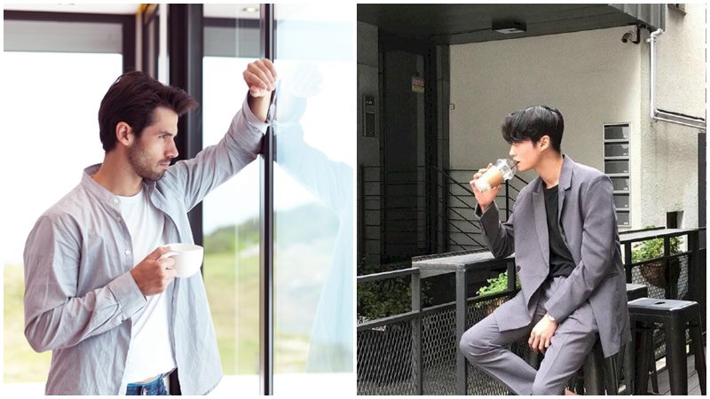 Tạo dáng chụp ảnh đứng nam: Tư thế uống cà phê