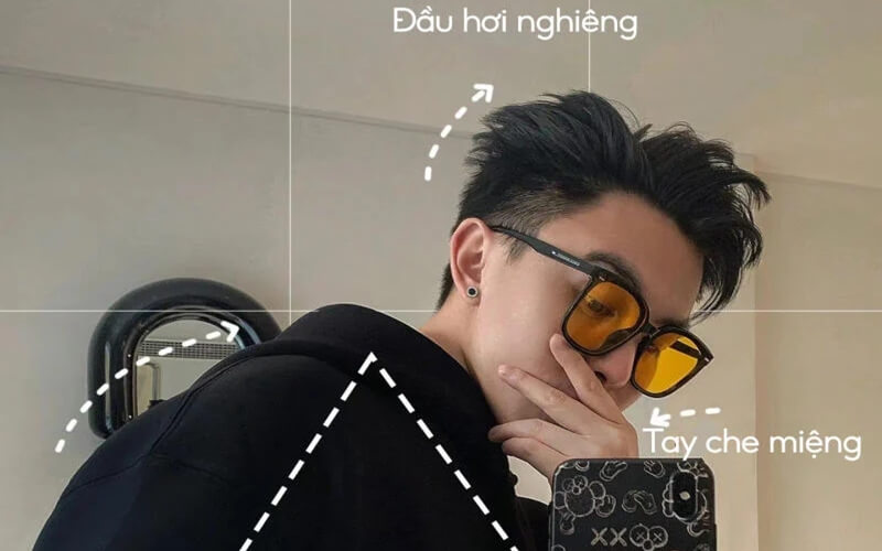 Tạo dáng chụp ảnh chụp trước gương nam