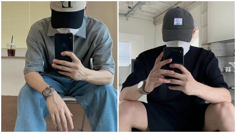 Chụp trước gương che mặt nam