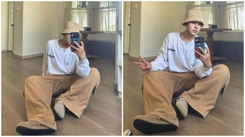 Tạo dáng ngồi trên sàn nhà