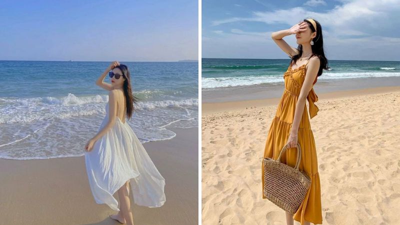 Tạo dáng mặc váy, đầm đi biển Tạo dáng mặc váy, đầm đi biển