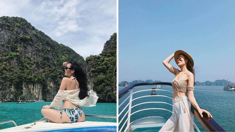 Tạo dáng chụp ảnh biển trên tàu, du thuyền Tạo dáng chụp ảnh biển trên tàu, du thuyền