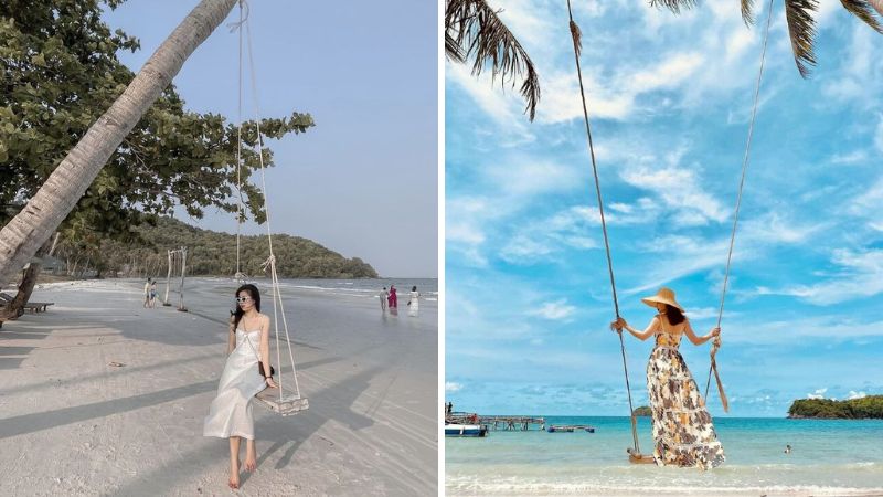 Tạo dáng ngồi hoặc đứng trên xích đu Tạo dáng ngồi hoặc đứng trên xích đu