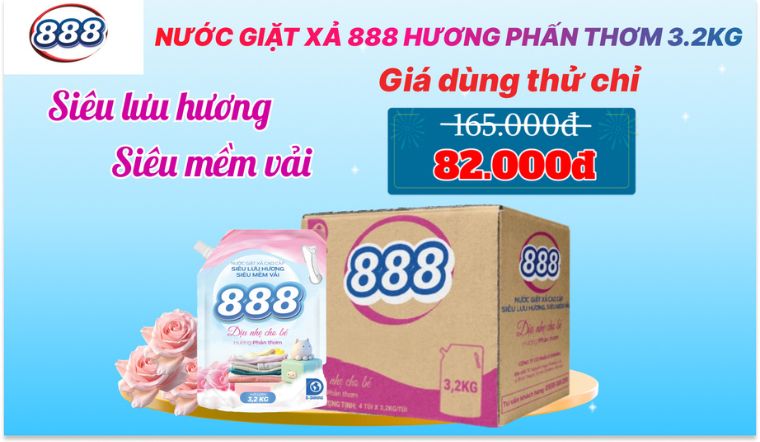 Mua nước giặt xả 888 khuyến mãi sốc chỉ 82.000đ/túi 3.2kg