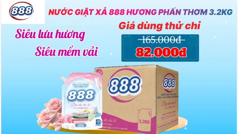 Mua nước giặt xả 888 khuyến mãi sốc chỉ 82.000đ/túi 3.2kg