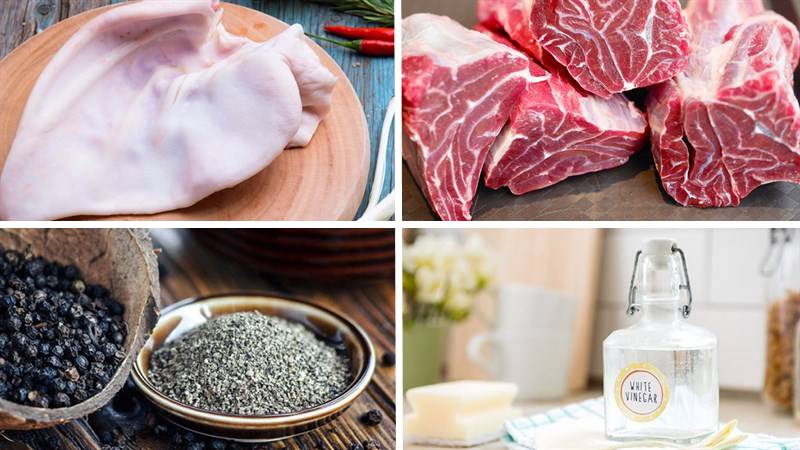 Nguyên liệu làm món tai heo cuộn bắp bò