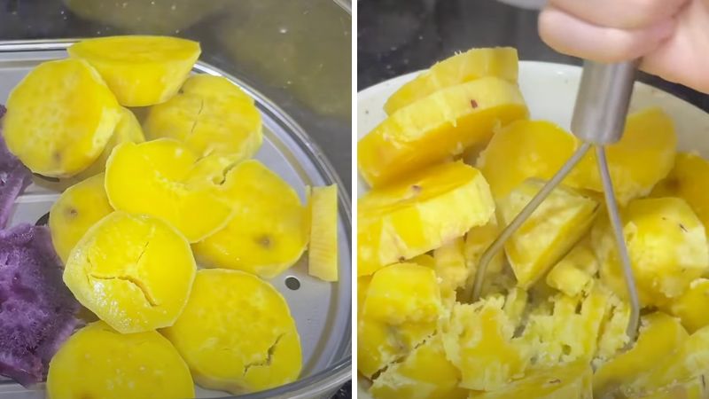 Hấp và nghiền khoai lang