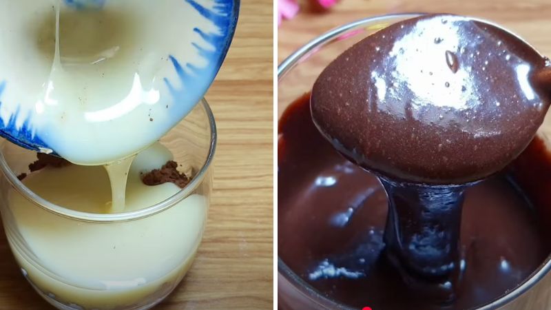 Khuấy bột ca cao và sữa đặc Khuấy bột ca cao và sữa đặc