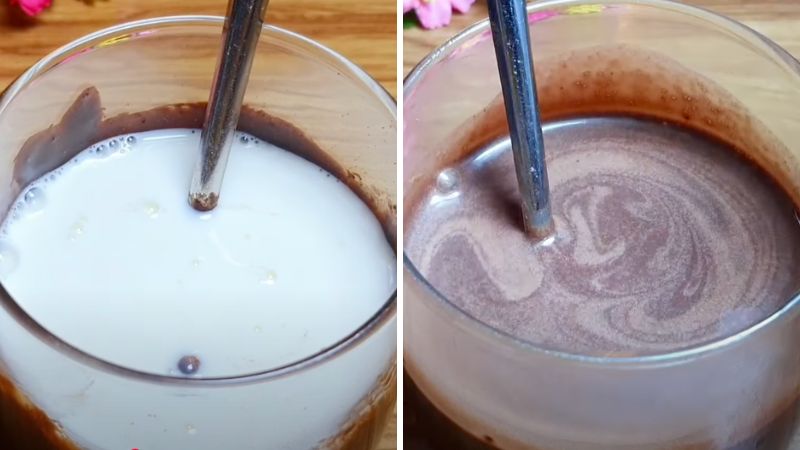 Khuấy bột ca cao và sữa đặc Khuấy bột ca cao và sữa đặc