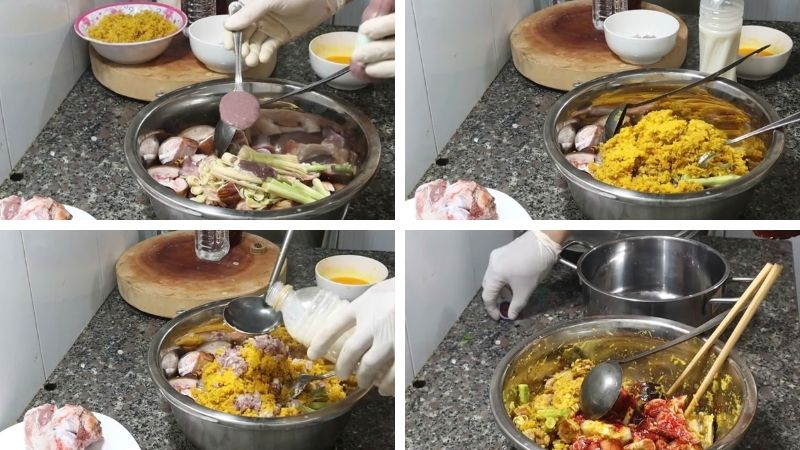Ướp giò heo với gia vị và để trong khoảng 1 tiếng