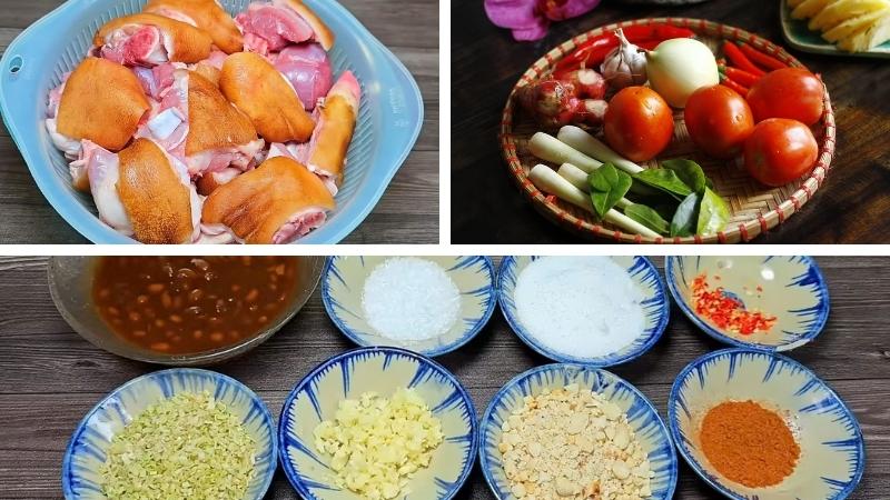 Chuẩn bị nguyên liệu làm giò heo nấu giả cầy miền Nam