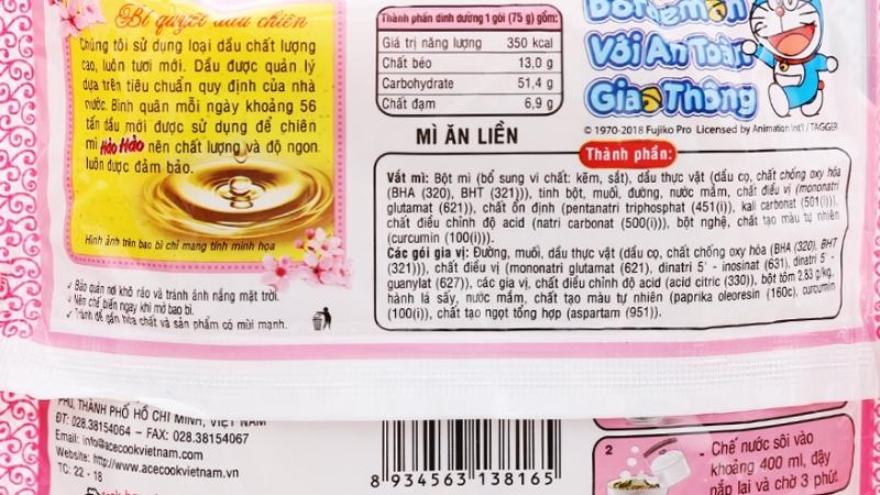 Mỗi gói mì Hảo Hảo 75g cung cấp 350 kcal cùng chất đạm, béo và bột đường
