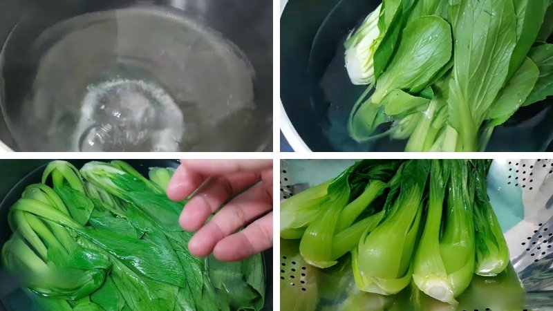 Rau cải thìa luộc sơ trong khoảng 1 phút